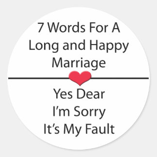 Pegatina Redonda Siete palabras para un matrimonio largo y feliz