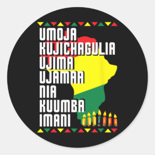 Pegatina Redonda Siete Principios de Kwanzaa Mapa Africano Hombres