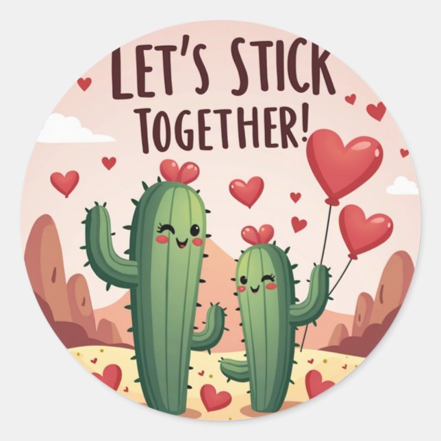 Pegatina Redonda Sigamos juntos: Cute Cactus Valentine (Anverso)