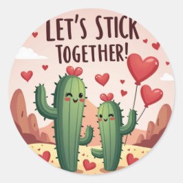 Pegatina Redonda Sigamos juntos: Cute Cactus Valentine