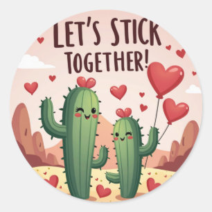Pegatina Redonda Sigamos juntos: Cute Cactus Valentine