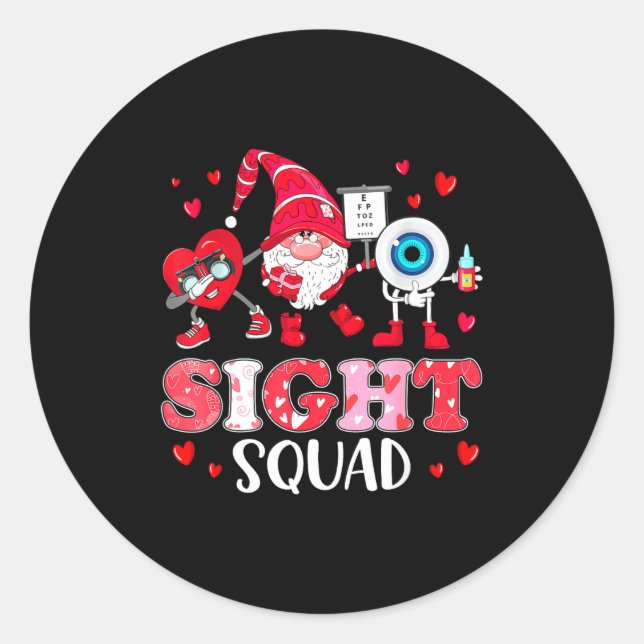 Pegatina Redonda Sight Squad Optician Optometrist Dabbing Heart Val (Anverso)