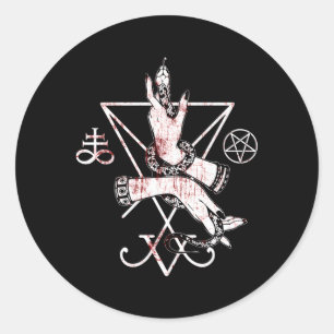 Pegatina Redonda Sigilia Satánica De Lucifer Con Pentagram Y Leviat