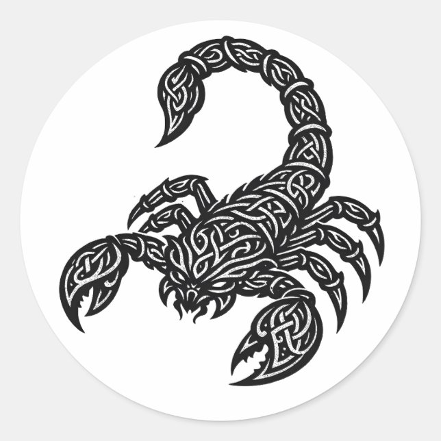 Pegatina Redonda Sigilo de Escorpio — Tatuaje de Zodiaco Mítico (Anverso)