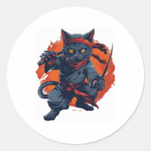Pegatina Redonda Sigilo de Gato Ninja