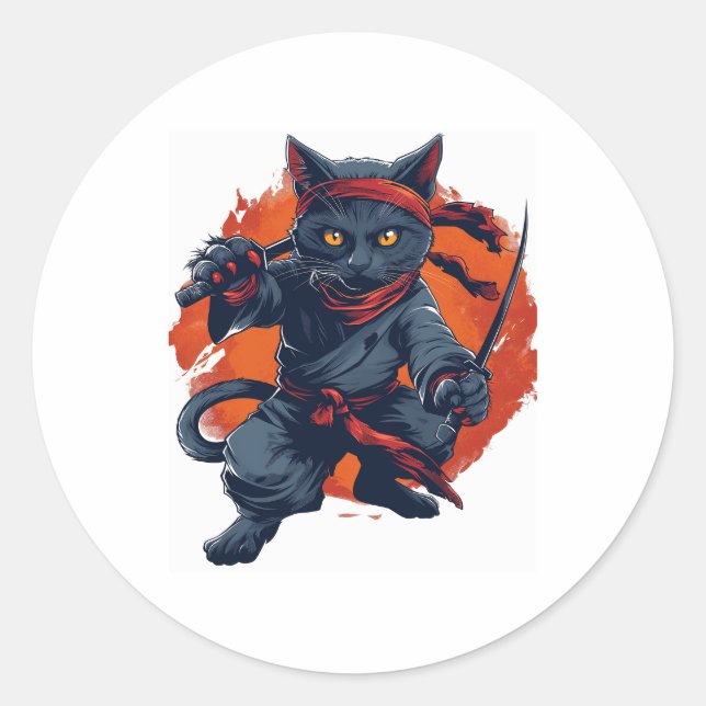 Pegatina Redonda Sigilo de Gato Ninja (Anverso)