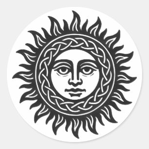 Pegatina Redonda Sigilo del Rostro Solar - Emblema del Sol Negro