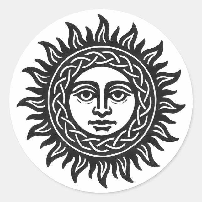 Pegatina Redonda Sigilo del Rostro Solar - Emblema del Sol Negro (Anverso)