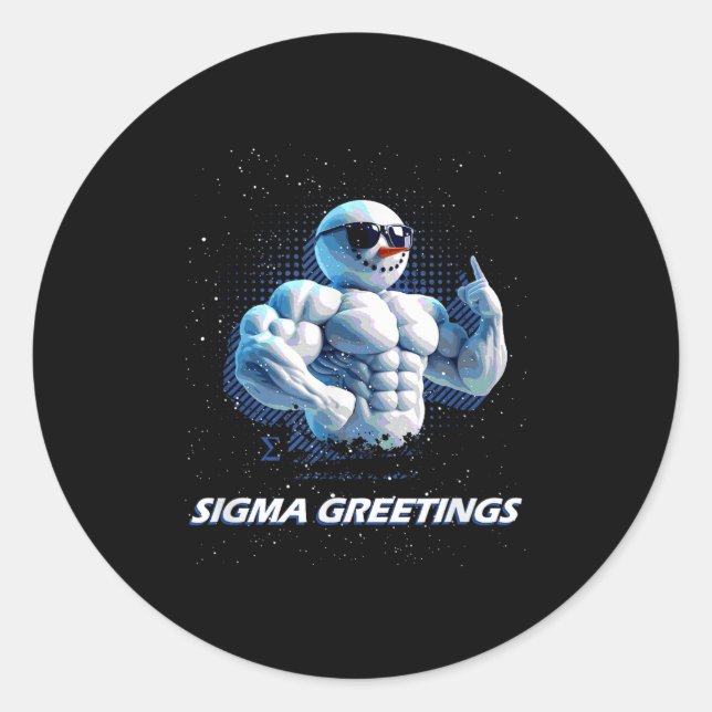 Pegatina Redonda Sigma Greetings Bruh Snowman Rizz Merry Christmas  (Anverso)