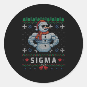 Pegatina Redonda Sigma Santa Bruh Muñeco de Nieve Rizz Feliz Navida