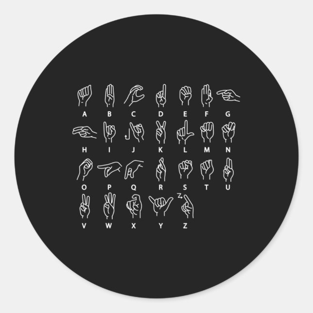Pegatina Redonda Sign Language Alphabet Deaf Mute Asl Deaf Awarenes (Anverso)