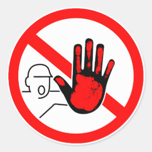 Pegatina Redonda sign stop trespassing hand blood