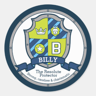 Pegatina Redonda Significado del nombre Billy letra B heráldica esc