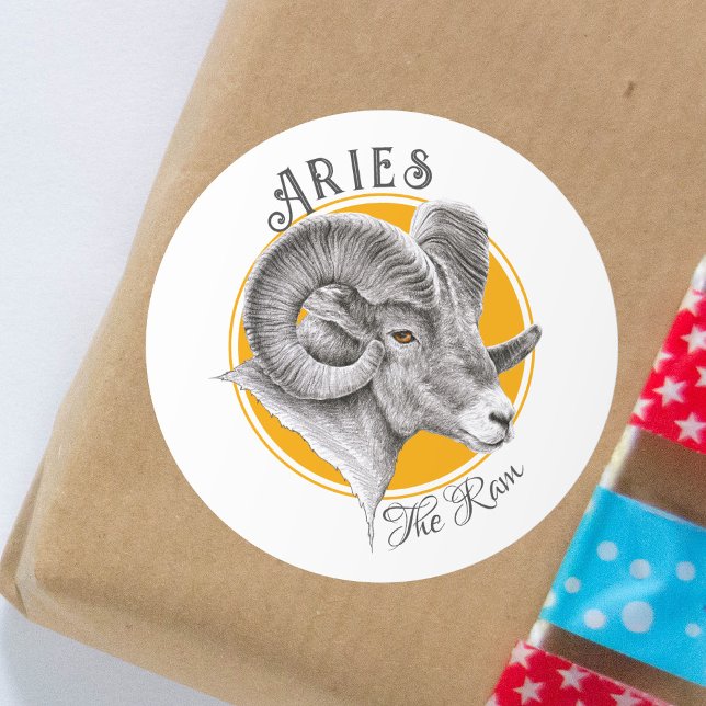 Pegatina Redonda Signo Aries Zodiac Astrología Bighorn Ram Arte ani (Subido por el creador)