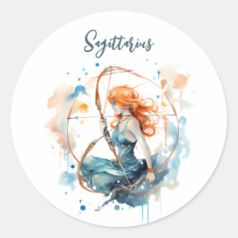 Pegatina Redonda Signo astrológico zodiaco de la acuarela Sagittari