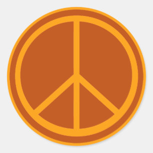 Pegatina Redonda Signo clásico de paz Naranja quemado