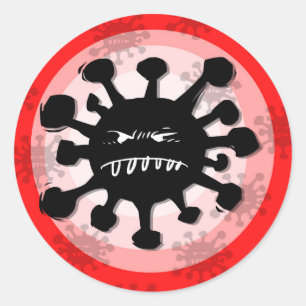Pegatina Redonda signo de advertencia de silueta de virus, personal