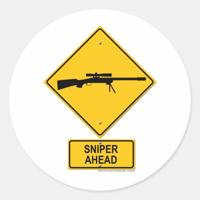 Pegatina Redonda Signo de advertencia de Sniper Ahead (Anverso)