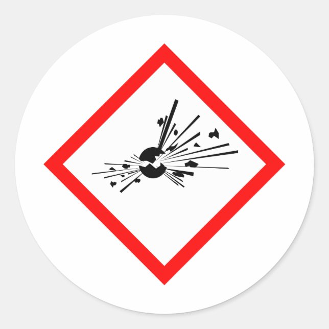 Pegatina Redonda Signo de advertencia explosiva (Anverso)