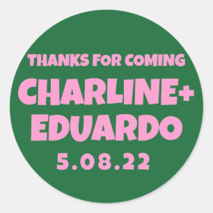 Pegatina Redonda Signo de bienvenida de Boda retro de escritura a m