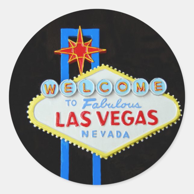 Pegatina Redonda Signo de bienvenida de Las Vegas (Anverso)
