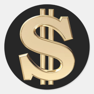 Pegatina Redonda signo de dólar 3D