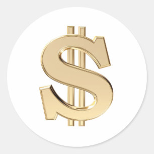 Pegatina Redonda signo de dólar 3D
