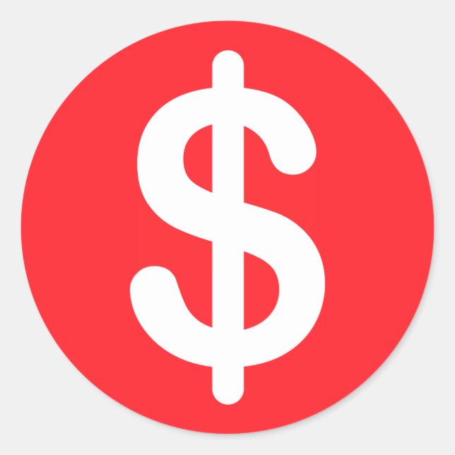 Pegatina Redonda Signo de dólar blanco en pegatinas de fondo rojo (Anverso)