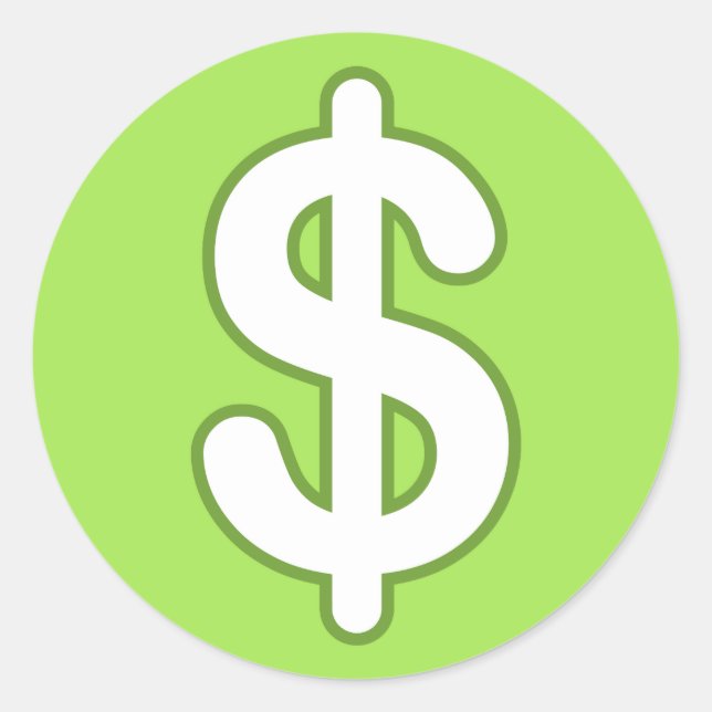 Pegatina Redonda Signo de dólar blanco en pegatinas de fondo verde (Anverso)