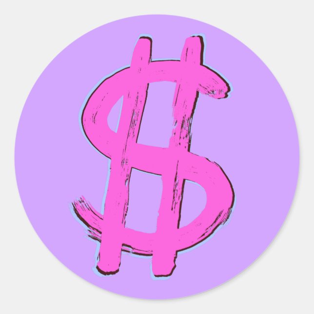 Pegatina Redonda Signo de dólar rosa (Anverso)