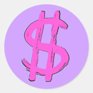 Pegatina Redonda Signo de dólar rosa