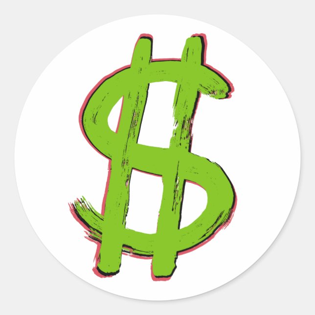 Pegatina Redonda Signo de dólar verde (Anverso)