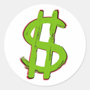 Pegatina Redonda Signo de dólar verde