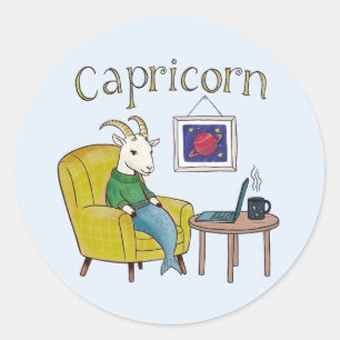 Pegatina Redonda Signo de estrella de capricornio Sea Goat zodiac s