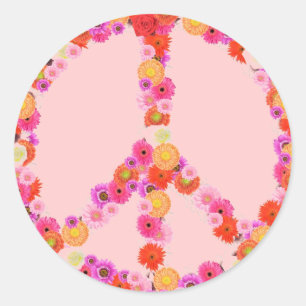 Pegatina Redonda Signo de la paz bonito de la flor