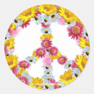 Pegatina Redonda Signo de la paz con las flores