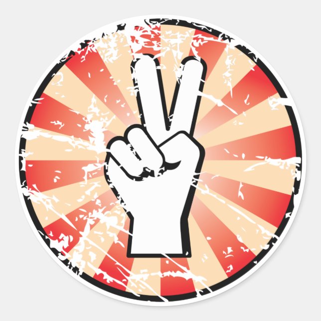Pegatina Redonda Signo de mano de paz de estilo Grunge (Anverso)