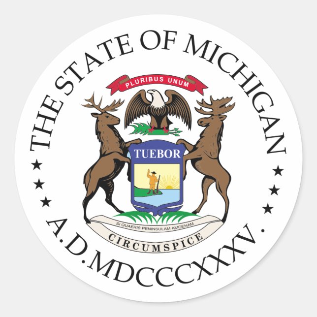 Pegatina Redonda Signo de Michigan (Anverso)