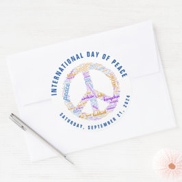 Pegatina Redonda Signo de palabra de paz del Día Mundial de la Paz