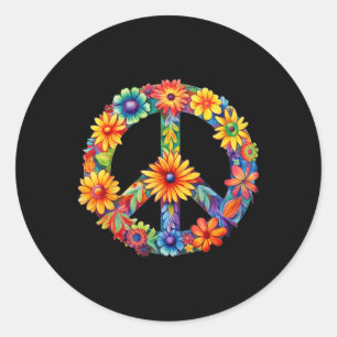 Pegatina Redonda Signo de paz Amor 60's 70 Groovy Hippie Costume Ha