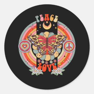 Pegatina Redonda Signo de paz Amor Flores De Mariposa Hippie De Los