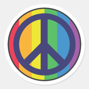 Pegatina Redonda Signo de Paz Arcoíris