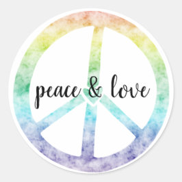 Pegatina Redonda Signo de paz arcoiris con corazón personalizado