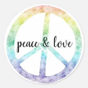 Pegatina Redonda Signo de paz arcoiris con corazón personalizado