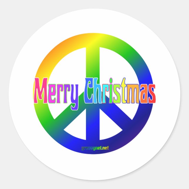 Pegatina Redonda Signo de paz arcoiris con Feliz Navidad! (Anverso)