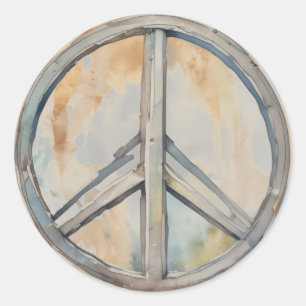 Pegatina Redonda Signo de paz Arte de pintura acuarela
