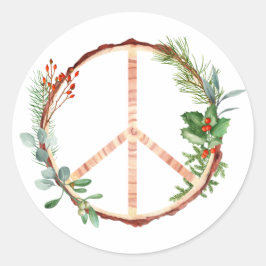 Pegatina Redonda Signo de paz botánica de madera para navidades