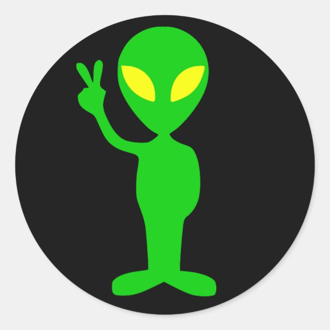 Pegatina Redonda signo de paz de alienígena verde (Anverso)