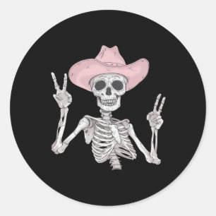 Pegatina Redonda Signo de paz de esqueleto niño Gorra hal occidenta