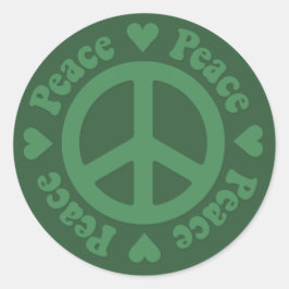 Pegatina Redonda Signo de paz de fondo verde